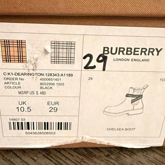 Burberry girls Dearington Check Chelsea Boots size 29 (US 11.5 Kids) - Picture 8 of 10